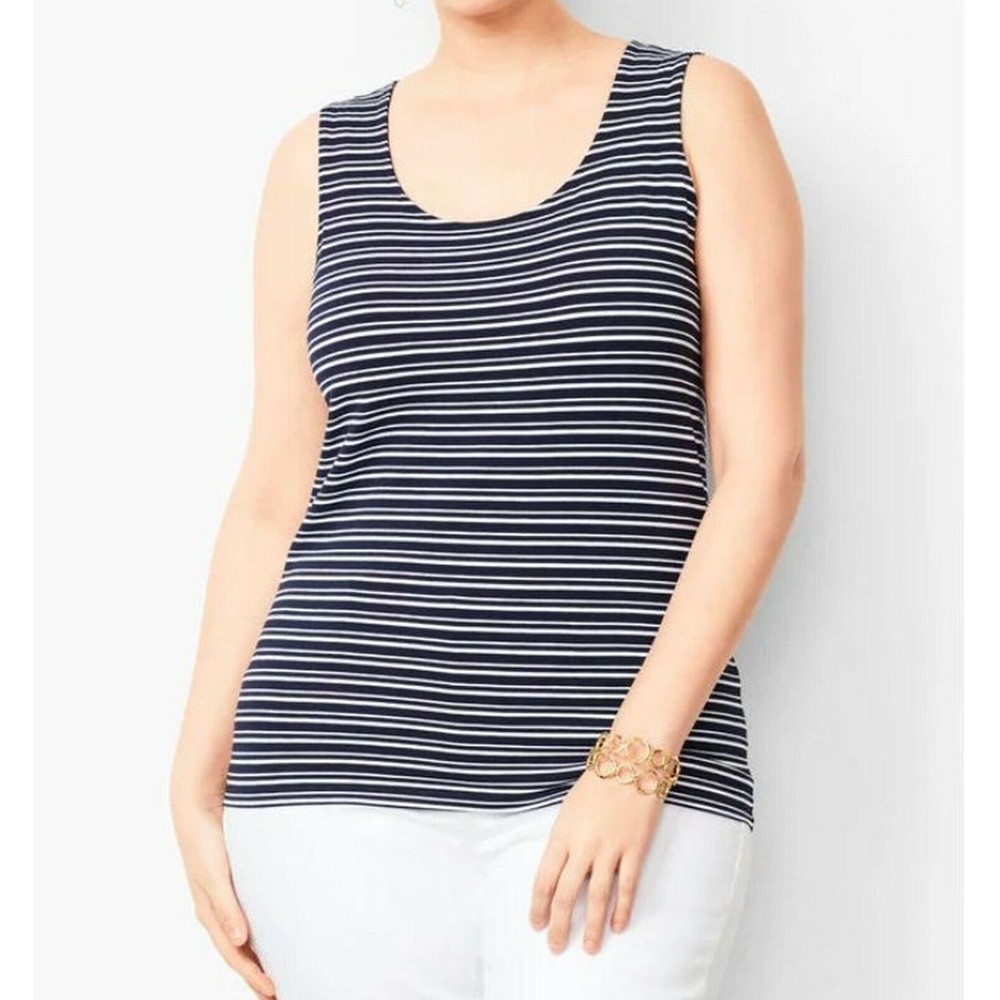 Talbots Womens Pima Cotton Blend Tank Top Stripe Blue White sz X MSRP $44.50 NEW